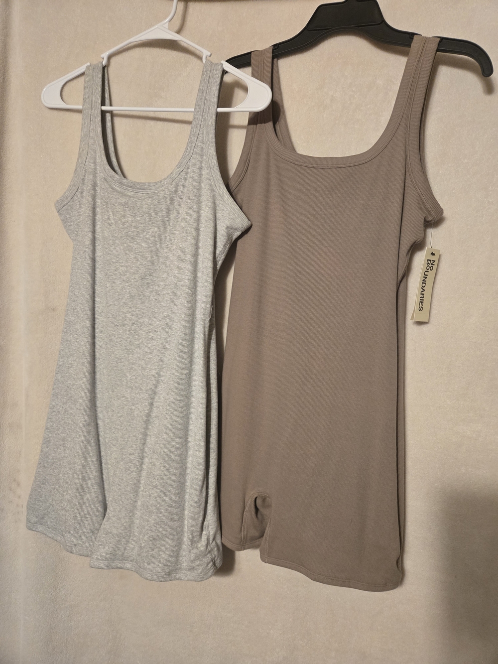 No Boundaries Scoop Neck Tank Tops - Gray and Taupe